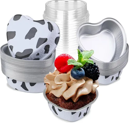 Miniatura 11 de Moldes para pasteles en forma de corazón de 3.5 pulgadas, molde de papel de aluminio con tapas, 25 piezas desechables de corazón pequeño