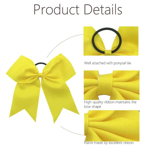 Miniatura 4 de 20 piezas lazos grandes de 8" para porristas para niñas, hechos a mano, cinta grosgrain, accesorios para el cabello para adolescentes, niñas