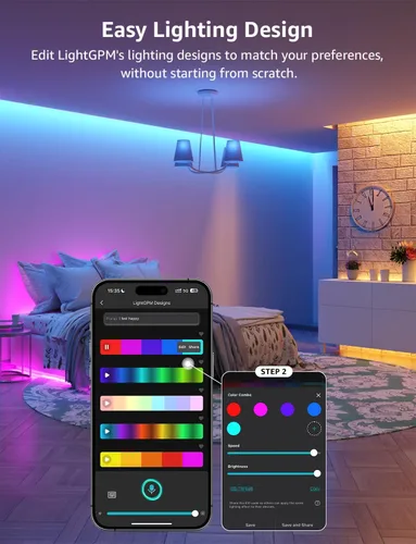 Miniatura 7 de Lepro SE1 AI - Tira de luces LED inteligentes – Tiras de luz RGB que cambian de color de 16.4 pies con control de aplicación, iluminación generada