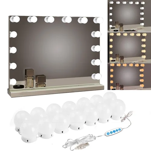 Miniatura 7 de Luces de Espejo de Tocador, 10 Bombillas Regulables DIY Estilo Hollywood Luces LED de Espejo de Maquillaje con Cable USB, Tira de Luminaria