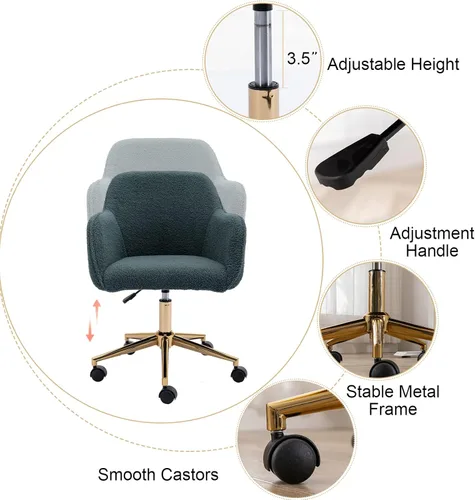 Miniatura 5 de SSLine Silla de escritorio de piel sintética, moderna y bonita, silla de oficina, cómoda silla giratoria de tela de peluche, silla de escritorio