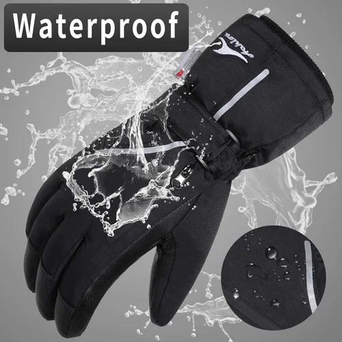 Miniatura 3 de Achiou Guantes de esquí para nieve, impermeables, pantalla táctil, cálidos, para hombres y mujeres, con bolsillo portátil