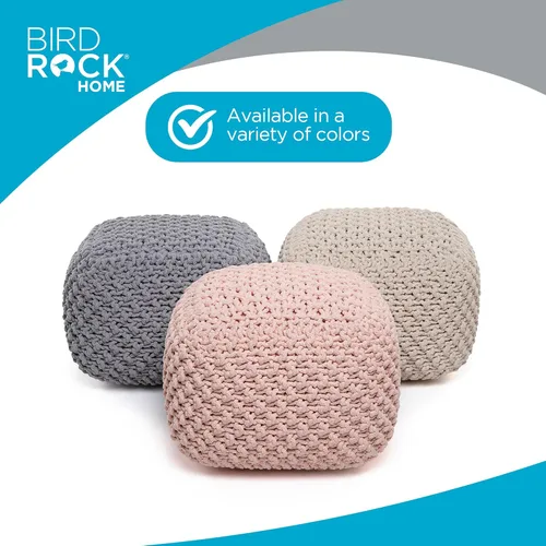 Miniatura 7 de BIRDROCK HOME - Puf otomano cuadrado Taburete de pie trenzado de algodón con relleno de bolsa de frijoles Reposapiés bohemio para sala de estar