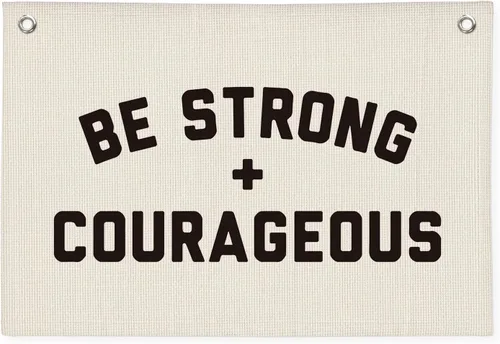 Bandera de "Be Strong And Courageous", decoración de pared cristiana inspiradora, bandera colgante motivacional con versículo bíblico para