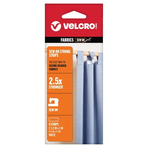 VELCRO Brand Tiras fuertes para coser | 8 juegos, blanco | 2.5 x 1 pulgada