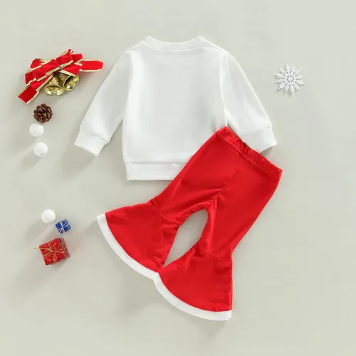 Miniatura 29 de Gueuusu Conjunto de ropa de manga larga para bebé niña con texto en inglés "My 1st Christmas", sudadera de manga larga con pantalones acanalados