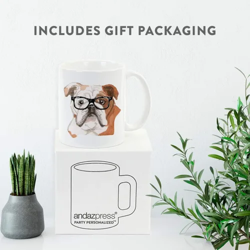 Miniatura 4 de Andaz Press Funny Preppy Dog Art - Taza de café (1.3 fl oz, 0.4 fl oz), diseño de bulldog inglés en vasos negros, 1 paquete, regalo de Navidad