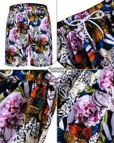 Miniatura 39 de TUNEVUSE Conjunto de camisas y pantalones cortos hawaianos para hombre, 2 piezas, trajes de playa con estampado de flores, traje tropical de verano