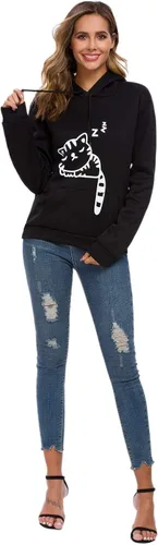 Miniatura 5 de Sudadera con capucha sin botones para mujer, diseño de gato con orejas de gato