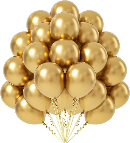 FOTIOMRG Globos metálicos dorados de 12 pulgadas, paquete de 50 globos cromados dorados de látex para fiestas, globos de helio de calidad para