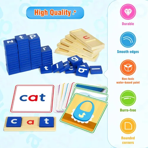 Miniatura 4 de Juguetes de aprendizaje para niños de 3, 4, 5 años - Juego de clasificación y lectura de 116 piezas con letras de vocales cortas, juego