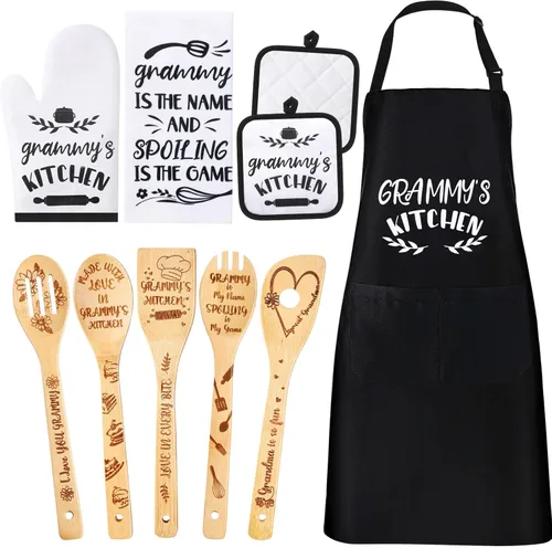 Miniatura 7 de Leyndo Juego de 10 piezas de regalos navideños para la cocina Mimi Incluye delantal, paño de cocina, cuchara de té, porta ollas, guante para horno