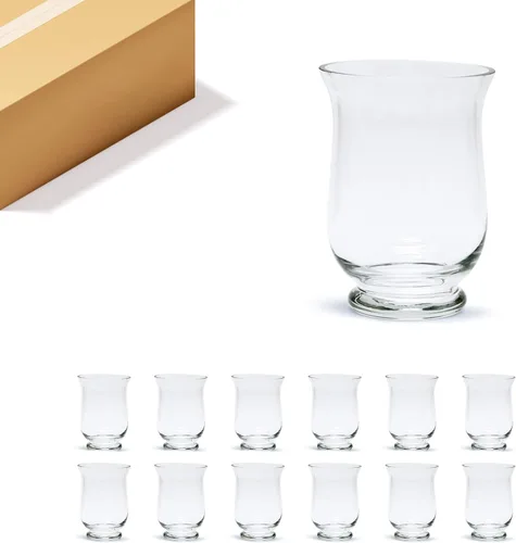 Miniatura 8 de Jarrón único de ramo WGV, 5.5" de ancho, 5" de alto, vidrio transparente corto huracán cóncavo para flores, portavelas para eventos de boda