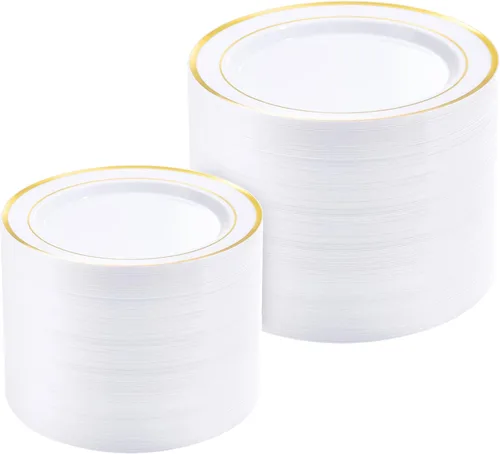 Miniatura 11 de BESTVIP 100 piezas de plato de plástico transparente, platos desechables para fiesta con 50 platos para cena y 50 platos para postre, plato de Claro