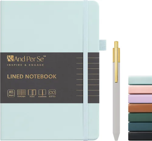 Miniatura 34 de &And Per Se Juego de diario y bolígrafo forrados, cuaderno A5 de tapa dura de cuero con bolígrafo y juego de papelería, 160 páginas de 3.53 oz/m²