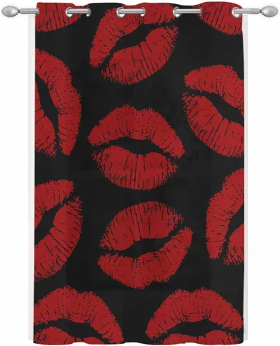 Cortinas transparentes de 52 x 72 pulgadas de largo, con labios rojos y fondo negro, cortinas semitransparentes de gasa con ojales, para sala de