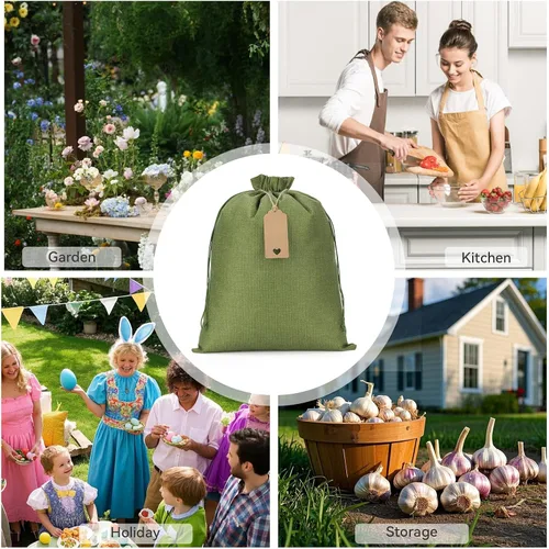 Miniatura 6 de Tapleap Bolsas de arpillera con cordón – 10 bolsas de regalo verdes de 12 x 16 pulgadas para envolver regalos, ropa, desinfectante de manos, panes