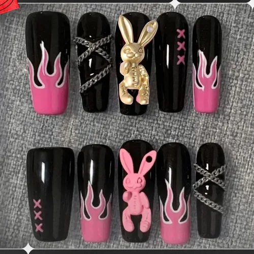 Miniatura 7 de KWOLYKIM 20 dijes de conejo de calavera cruzada, dijes de uñas de conejo para uñas de limo, manualidades, álbumes de recortes, funda de teléfono
