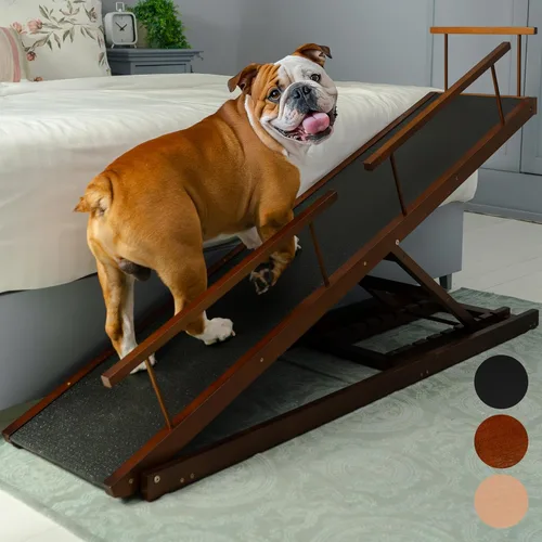 Miniatura 11 de Rampa para perros para cama - Rampa ajustable de madera de abedul PRIORPET para que los perros se suban a la cama: rampas para perros para camas