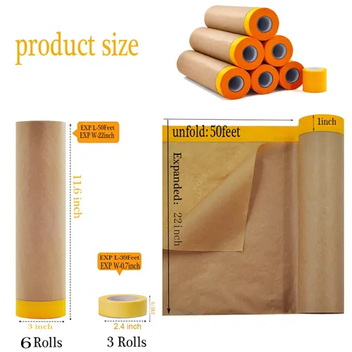 Miniatura 5 de Juego de papel de enmascarar y cinta adhesiva para pintura, papel de pintores y cinta de pintores de 22 pulgadas-50 pies, papel de pintura