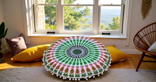 Miniatura 2 de CRAFT KALA Funda de cojín de 22 pulgadas para meditación, diseño de mandala, funda para puf, asiento redondo, diseño de mandala bohemio, de algodón