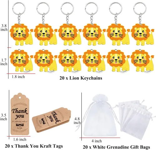 Miniatura 2 de El paquete de 60 regalos de fiesta de león incluye 20 llaveros de león, 20 etiquetas de agradecimiento, 20 bolsas de regalo para fiesta de safari