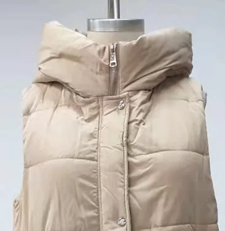 Miniatura 4 de Avilego Chaleco largo con capucha para mujer, con cierre completo, sin mangas, acolchado, chaqueta de moda