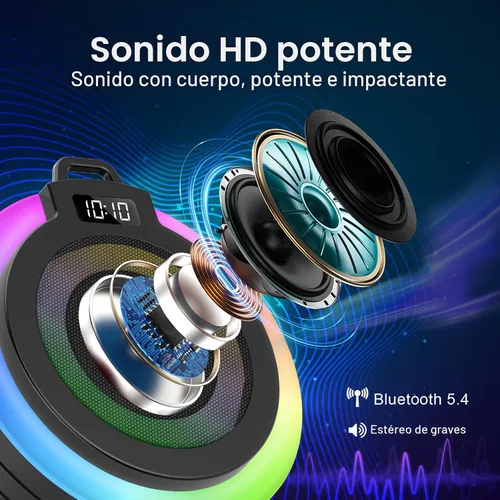 Miniatura 3 de Altavoz Bluetooth para Ducha, Altavoz Bluetooth Portátil Sonido Estéreo con Ventosa/Cordón, Micrófono Incorporado, Altavoces Inalámbricos IPX7 Negro