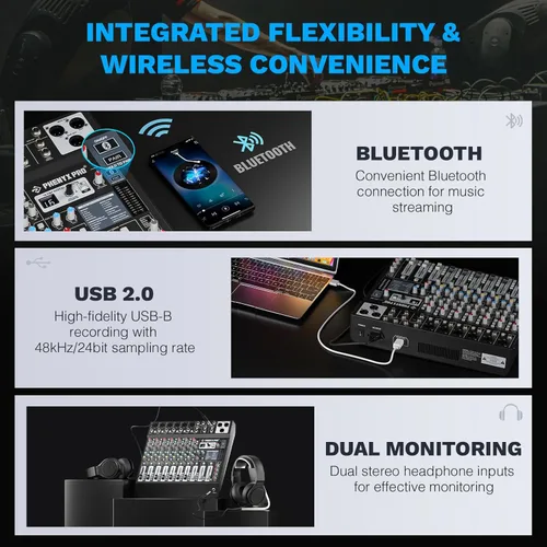 Miniatura 5 de Mezclador de audio profesional de 8 canales, tablero mezclador de sonido Phenyx Pro DJ con auxiliar flexible, bus y sub enrutamiento, 16 DSP