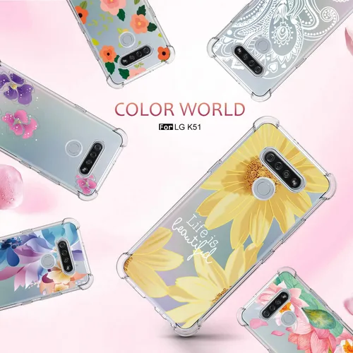Miniatura 7 de Osophter Funda para LG K51, LG Reflect Funda transparente con flores para niñas y mujeres, esquinas reforzadas transparentes de poliuretano