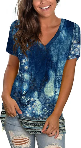 Miniatura 13 de Sipaya - Camiseta de mujer con cuello en V, básica, de ajuste suelto, manga corta, estilo casual
