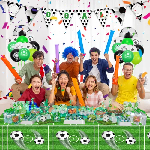 Miniatura 3 de Paquete de 2 manteles de fútbol, manteles rectangulares desechables de plástico de 51 x 87 pulgadas, para fiestas temáticas de fútbol