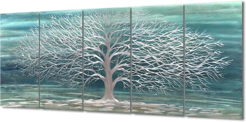 Miniatura 15 de Yihui Arts Arte abstracto de metal para pared, árbol de la vida, hecho a mano, 5 piezas, paneles grandes, grandes, únicos, de aluminio 3D, moderno