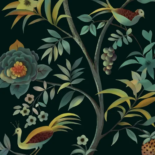 Toduso Papel tapiz para despegar y pegar, papel tapiz floral vintage, papel de contacto con flores verdes, pájaros, árbol, papel de contacto,