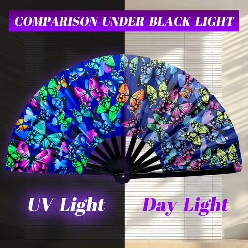 Miniatura 4 de Abanico de mano grande de 13 pulgadas con luz UV para baile en línea, abanico plegable para botas en el suelo, actuación, boda, fiesta - abanico