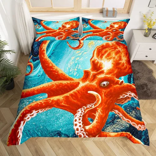 Miniatura 36 de Feelyou Juego de ropa de cama color verde azulado, tamaño individual, funda de edredón turquesa, azul, gris, grunge, degradado, para niños, niñas