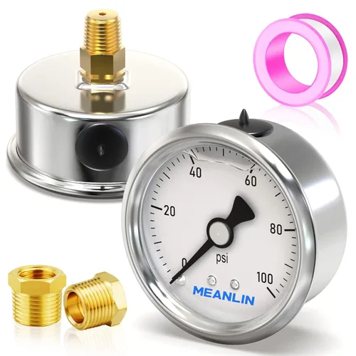 Miniatura 104 de MEANLIN MEASURE - Manómetro de acero inoxidable, relleno de líquido, esfera con cara de 2.5 pulgadas, NPT de 1/4 de pulgada, agua, aceite y gas