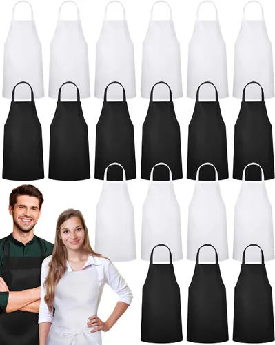 Miniatura 9 de Paquete de 24 delantales con peto, delantales unisex, sin bolsillo, lavables a máquina, delantales lisos para mujeres, hombres, cocineros, cocina