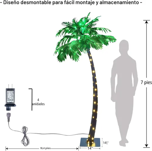Miniatura 7 de Lightshare Palmera artificial de 7 pies con 96 luces LED, decoración de árbol falso para Tiki Bar, exterior, patio, porche, piscina, Navidad