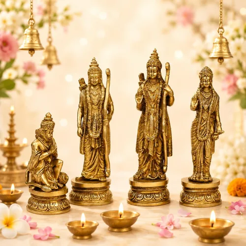 ARTVARKO™ Estatua de latón Ram Darbar Shree Ram Ji Sita Laxman Hanuman Decoración de oficina en casa Puja Idol Murti para regalo del templo Mandir,