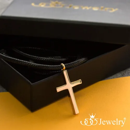 Miniatura 7 de 555Jewelry - Collar con dije de cruz de acero inoxidable ajustable con cordón negro