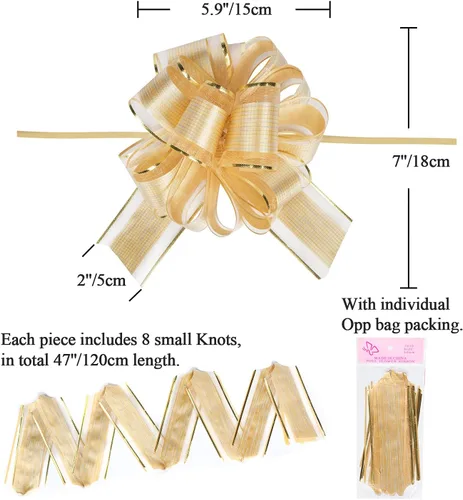 Miniatura 2 de 10 lazos grandes para envolver regalos, lazo con cinta para cestas de regalo de boda, lazos de envoltura de regalo de fiesta, lazos de decoración