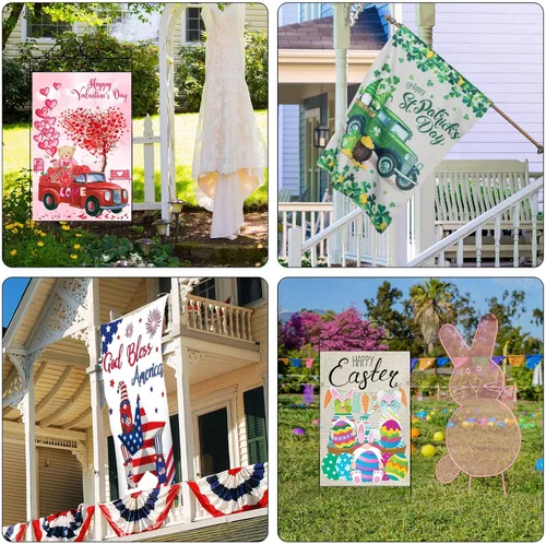 Miniatura 6 de Moukeren Paquete de 8 banderas de jardín de temporada de 28 x 40 pulgadas, banderas de patio de doble cara, bandera grande para exteriores