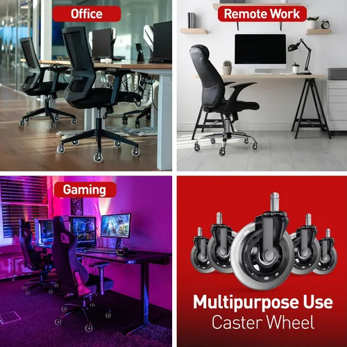 Miniatura 7 de RIVEDA Juego de 5 ruedas giratorias para silla de oficina, ruedas de goma de repuesto suaves de 3 pulgadas para silla de juegos y escritorio, 2-Negro
