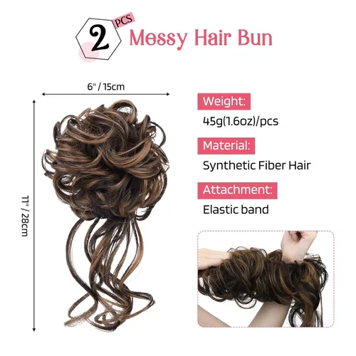 Miniatura 4 de HOOJIH 2 piezas de extensiones de cabello estilo moño despeinado, con cabello rizado ondulado y rodete para peinados de mujer - HB010 Dasiy