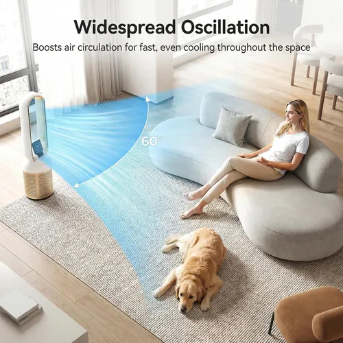 Miniatura 6 de Ventilador sin aspas de 38 pulgadas para dormitorio, ventilador de torre silencioso con control remoto y pantalla táctil LED grande, 24 velocidades