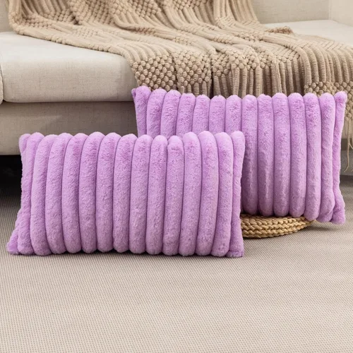 Miniatura 11 de ZLINA Juego de 2 fundas de almohada decorativas de piel sintética color albaricoque, fundas de cojín esponjosas a rayas, 16 x 16 pulgadas