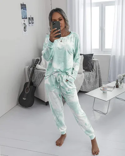 Miniatura 48 de Prettygarden - Conjunto de pijama de dos piezas para mujer, diseño de teñido anudado, sudadera informal de manga larga con pantalones largos, ropa