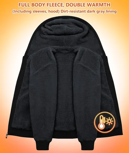 Miniatura 98 de GEEK LIGHTING Sudadera con capucha y cremallera para hombre, forro polar, chaqueta gruesa con capucha para invierno, cálida sudadera atlética