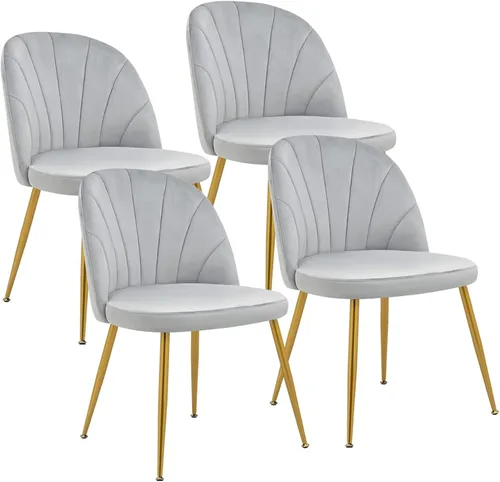 Juego de 4 sillas de comedor de terciopelo, sillas de comedor modernas tapizadas de mediados de siglo, silla de acento sin brazos con patas doradas
